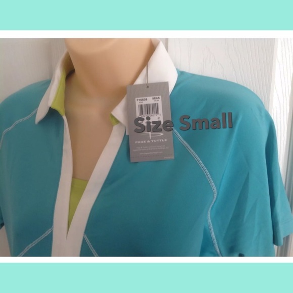Page & Tuttle Golf Shirt Small in Aqua White Green - Picture 3 of 3